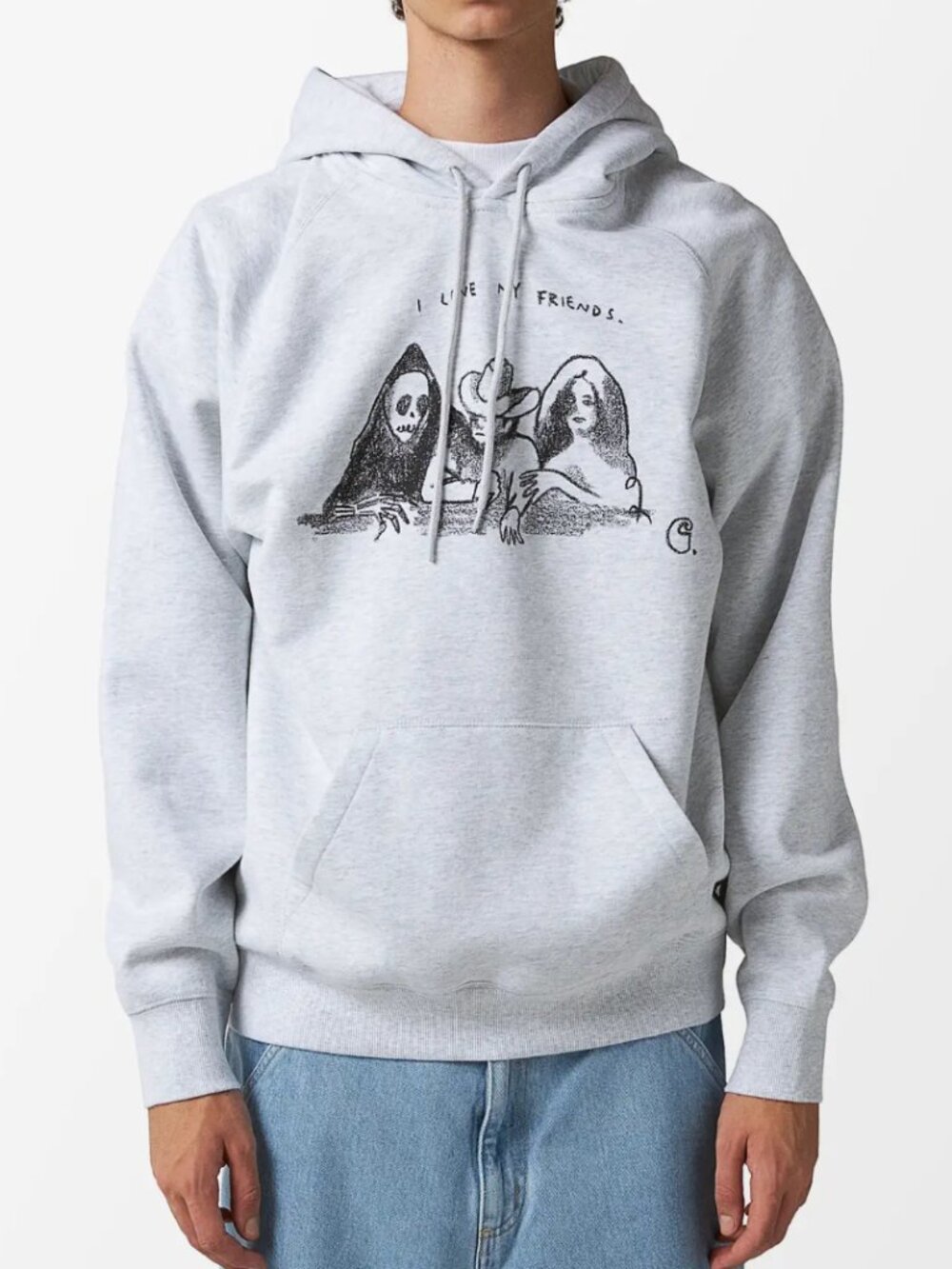 Carhartt WIP Pepe Tirelli Friends Gray Hooded Pullover Sweatshirt, Size L